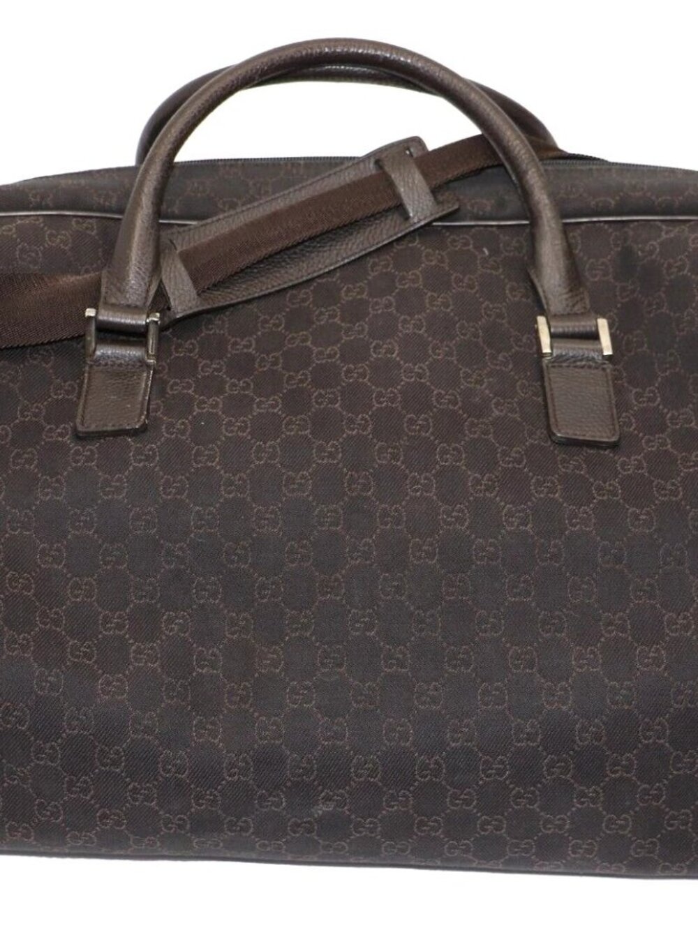 Gucci Dark Brown GG Canvas Leather Boston Bag